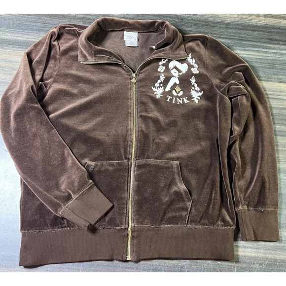 Disney Store Tinkerbell Velour Zip Up Jacket Brown Fairycore‎ XL - Picture 1 of 6